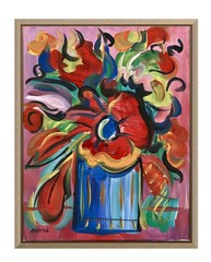 Atherton 11×14 Original MAX floral Abstract Painting „MAX pink flowers“ signed