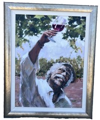 Aldo Luongo Signed Giclee on Canvas Wine Tasting 12/50 Framed Large