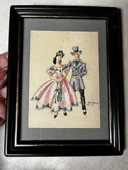 Vtg Small Hand Painted Watercolor Victorian People Set Of 2 Signed Framed 6×8”