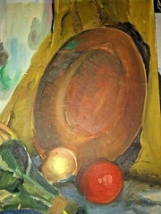 Vintage Oil Painting Wine Copper Platter Still Life Rockport Massachusetts