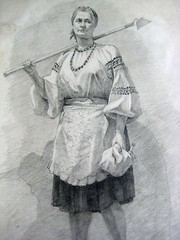 ANTIQUE RUSSIAN SOVIET REALISM FEMALE PEASANT PORTRAIT PAINTING DRAWING 1951