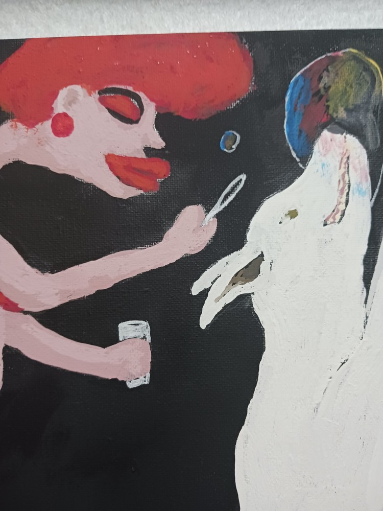 WOMAN AND DOG PAINTING 12×16 (FUN WITH BUBBLES) ORIGINAL AND SIGNED