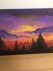 Original 8×12 Canvas Acrylic Painting Sunset Forrest Scenery Signed Mikey
