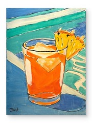 Original Poolside Cocktail Painting Tropical Drink Beach Resort 11×14 Canvas