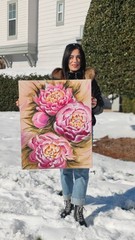 100% Original Oil Painting 30×24″Artwork Pink Peonies Spring flowers Peony
