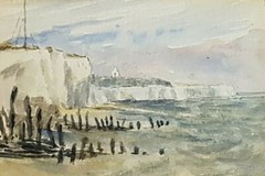 WATERCOLOR PAINTING Oceanside Landscape Seaside Cliffs Small Original 4.75×3.25″