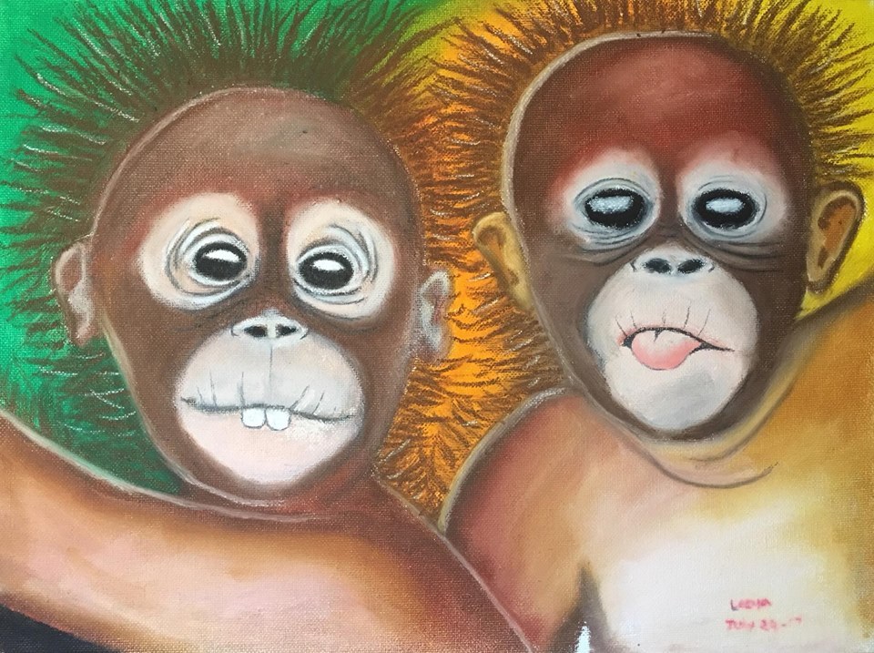 Baby orangutan Oil Pastel Painting