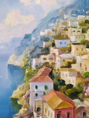 Amalfi Coast Landscape/Neapolitan Marine Scene/Original Oil Painting signed