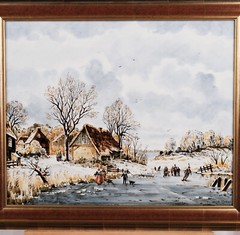 Delft Hand Painted Framed Porcelain Plaque M. C. Krieger – After J.B. Klombeck