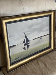 LEON O KENNEDY OIL ON BOARD RIVER SAILBOAT IRELAND OCEAN LANDSCAPE PAINTING 1967