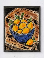 Original Fruit Lemon Still Life Expressionist 11×14 Acrylic Canvas Painting