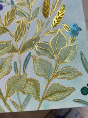 Watercolor Painting Botanical Flowers Leaves Floral Art Shimmer Gold Berries