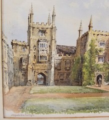 Antique Watercolor Painting Oxford University Francis Barraud Magdalen College