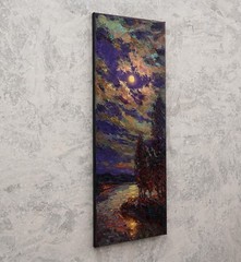 Original Oil Painting Moonlight Night Landscape Lake Art Canvas by A Onipchenko