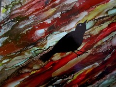 Original painting large 20×24″ raven crow black bird red by Lynne Kohler