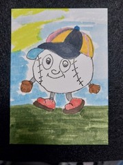 ACEO Art Card ATC Watercolor Baseball 3.5X2.5 Sports Whimsical Painting by GAT
