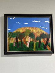 Acrylic folk painting Of Uluru With Trees And Sky Original