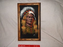American Indian Apache Chief Native Mexican Velvet Painting 24″ x 12″