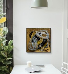 Mary Myers Original Bee Painting 14×14 Gold Leaf Mixed Media Art