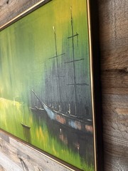 Signed Original Mid Century Modern Painting Sailboats 37”x25” “ The Channel “