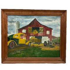 James Dixon Barn Scene Vintage Farm Truck Original Oil Painting Framed Art 23×19