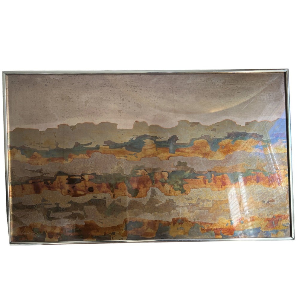 JOHN WEST (AMERICAN 20TH CENTURY) ABSTRACT METAL COPPER PATINA WALL ART