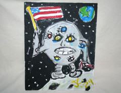 MOON MAN PAINTING AMERICAN FOLK ART by Jr CHARLIE FAST OUTSIDER POLITICAL POP