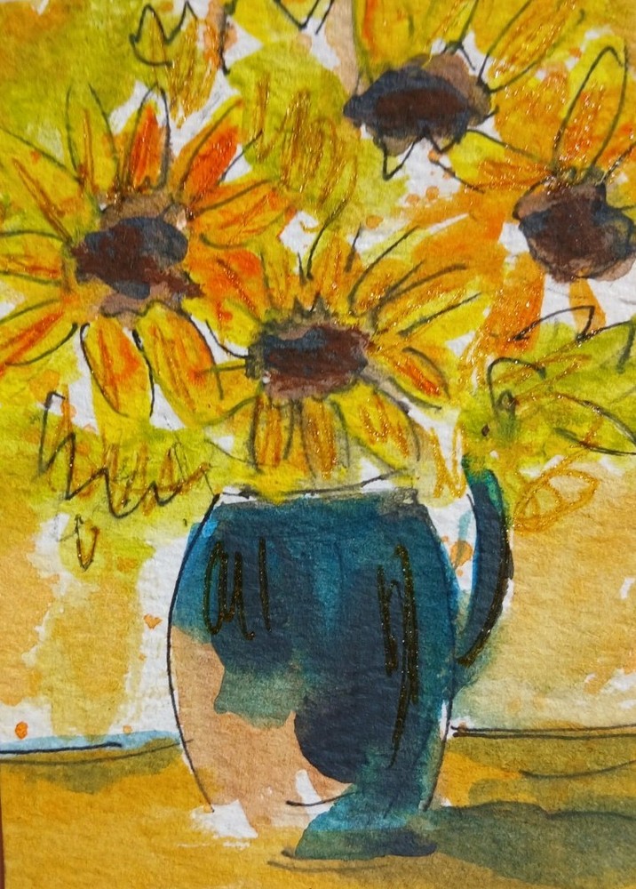 Aceo Mixed Media Art Card Flowers