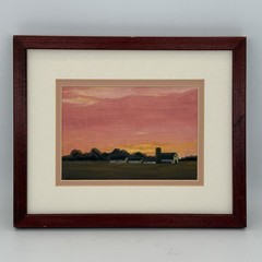 Vintage 1995 Framed Original Farm Sunset Landscape Painting Signed (11″x9″)