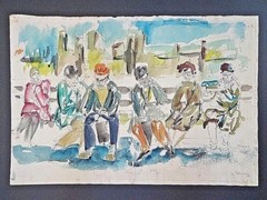 Jack Schainen watercolor & ink drawing c.1970s Golden Griffin Gallery INV 2737