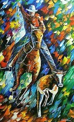 Leonid Afremov-Cowboys-Original Oil Painting/Gall Wrapped Canvas/Hand Signed/COA