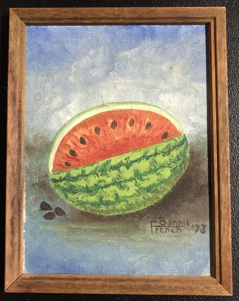 Sweet Vintage Folk Art Hand Painted Watermelon Seeds Farmhouse Decor Cottagecore