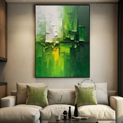 Minimalist Handmade Green And White Thick Abstract Oil Painting On Canvas Decor