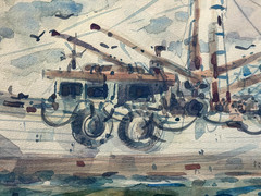 PARRINO ORIGINAL WATERCOLOR PAINTING FISHING BOAT NAUTICAL SEASCAPE SIGNED ART