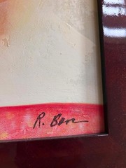 Vintage Framed Bistro Waiter Oil Paintings Signed R Ben Set of 4 Café Wine Art