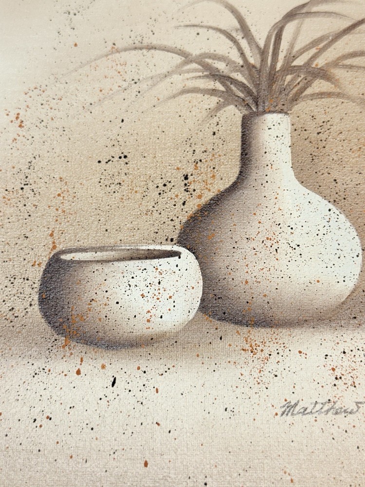 Still Succulent Painting Brown Orange Splatter In Pots On Canvas 11.5×13.75 8×10