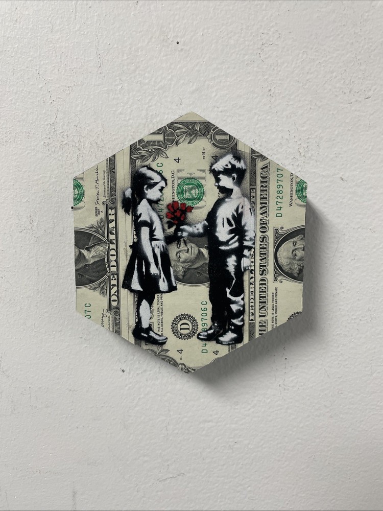 True Love Kids dollar bill US Blood Money Original Street Art Painting Graffiti