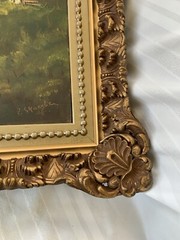 Vtg SIGNED Original Oil Painting Art on Canvas of a Windmill Ornate Gilded Frame
