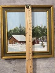 Original Oil Painting Rustic Country Barn Winter Landscape Framed 8.75”x8.75”