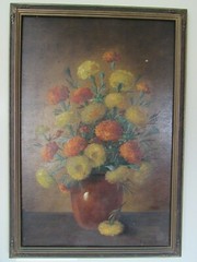 H L Sanger Listed Artist Oil Marigold Picture 32 1/2″ x 22 1/2″