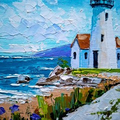 Lighthouse Impasto Original Oil Painting: 3D Textured Art Unframed 6×6″