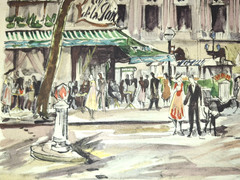 Vtg MCM Artist Franz Herbelot Paris, Place de l’Opéra Watercolor Arches Paper