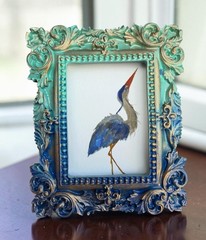 Blue Heron mini watercolor bird print of original painting • ornate frame