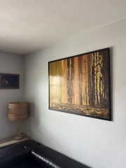 LARGE VINTAGE MODERN ABSTRACT SURREALIST OIL PAINTING CARLO OF HOLLYWOOD 1960s