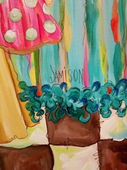 Karen Jamison Artist Original Painting  Signed Whimsical Folk Art Dog Painting
