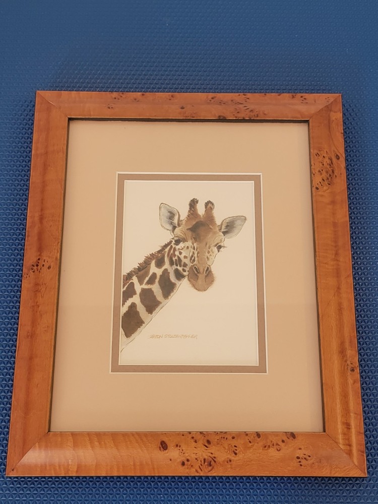 Sharon Stolzenberger Giraffe Watercolor Painting Framed Art 12″ x 10″ NICE