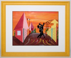 Granciela Bianglino Painting Dancing Couple Argentina Pink Houses Mixed Media