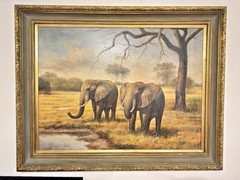Brondon Certification Fine Art Oil Painting Elephants in Their Natural Habitat