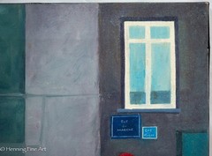 Vintage Francoise Gerard Oil Painting Surrealist French Rue du Marche 13×16″