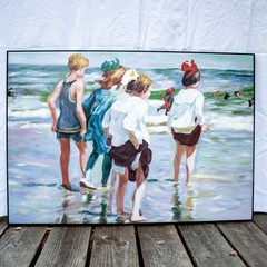 Children Scroll Down to the California Beach Scene Oil Painting 36″W x 24″L